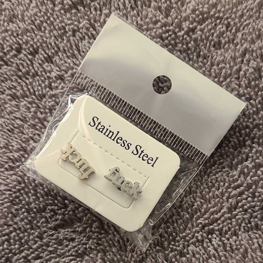 Stainless Steel Silver Fuc* Earrings